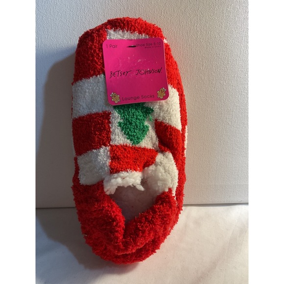 Betsey Johnson XOX Red White Christmas Lounge Socks Slipper Holiday - Picture 1 of 4